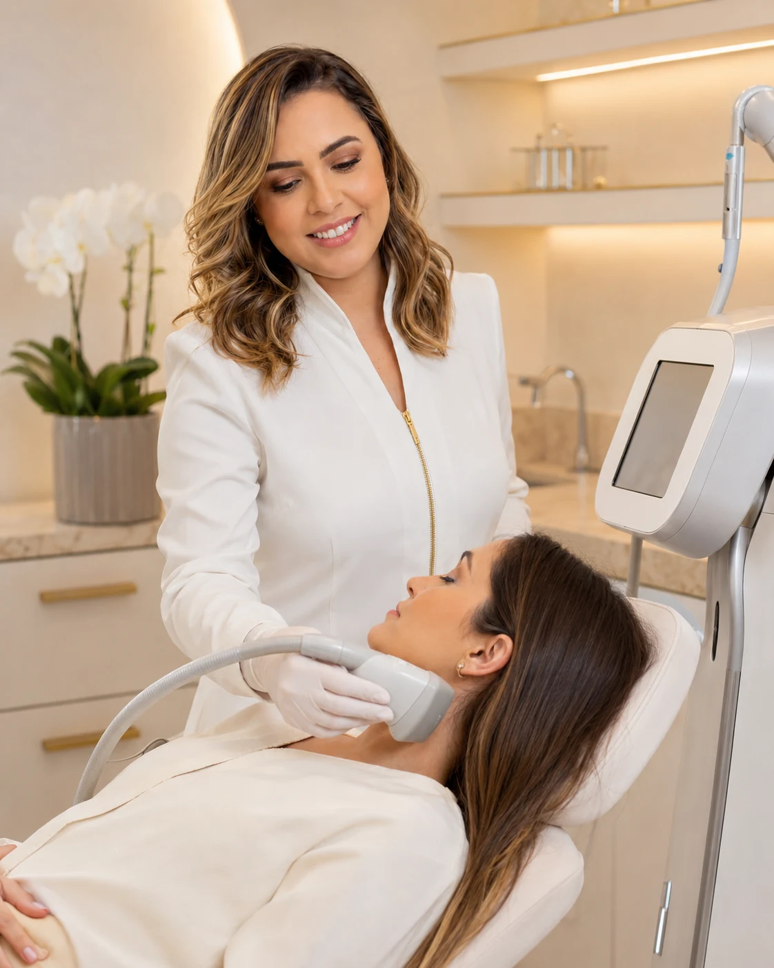 Dra. Helena realiza tratamento facial com tecnologia em paciente