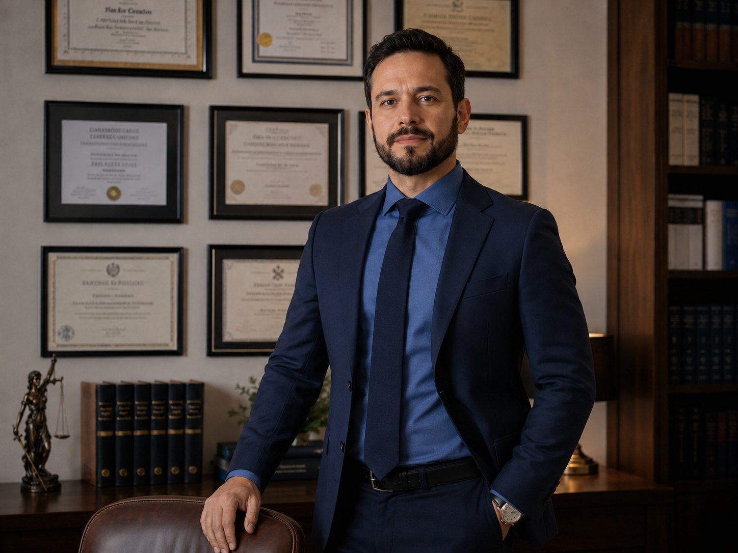 Dr. Rafael Moreira Campos em frente a certificados profissionais